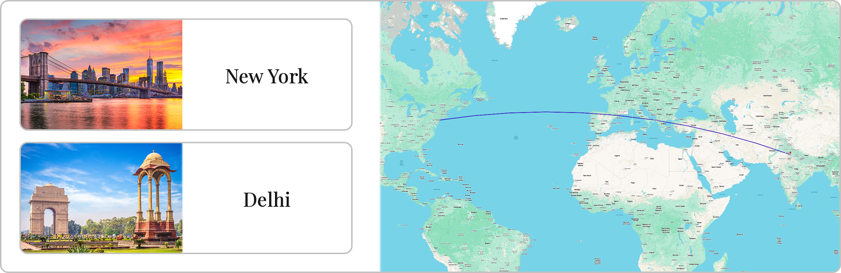 Flights from New York to Delhi route