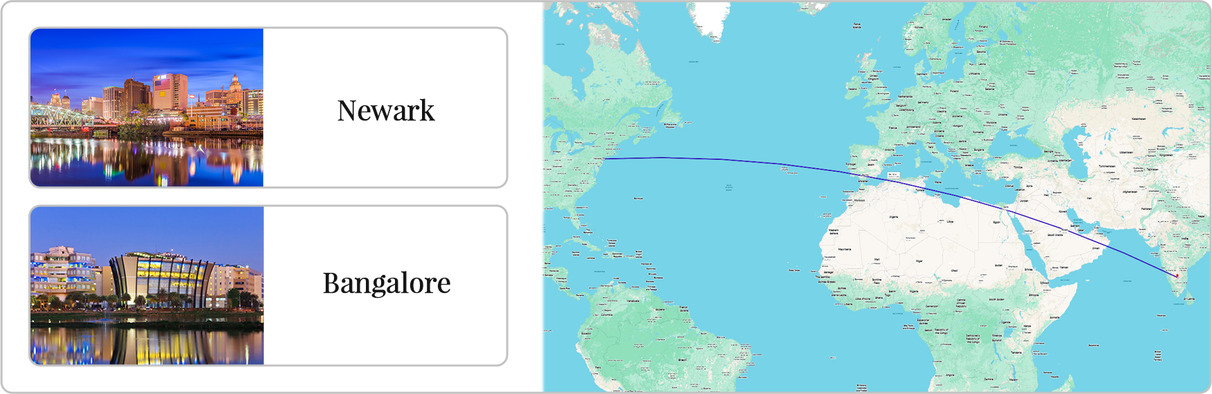 Flights from Newark to Bangalore route