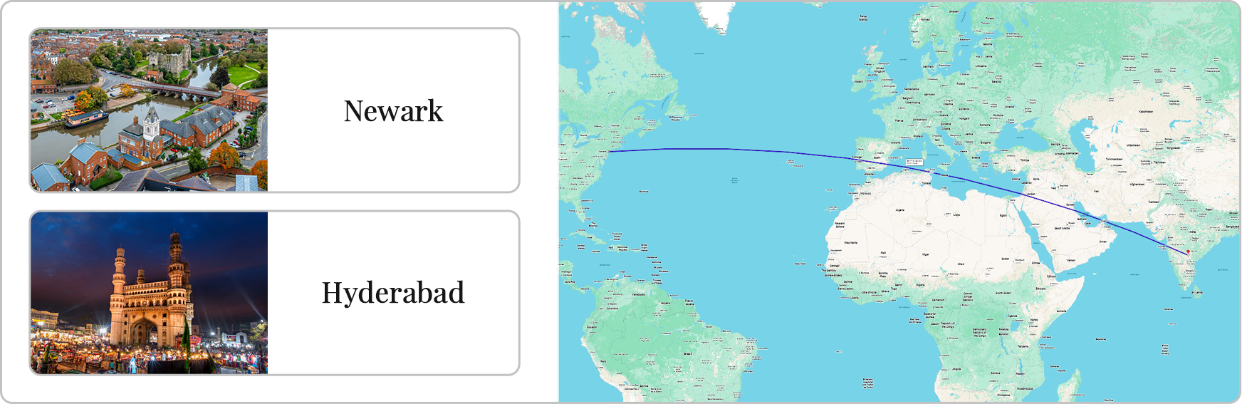 Flights from Newark to Hyderabad route