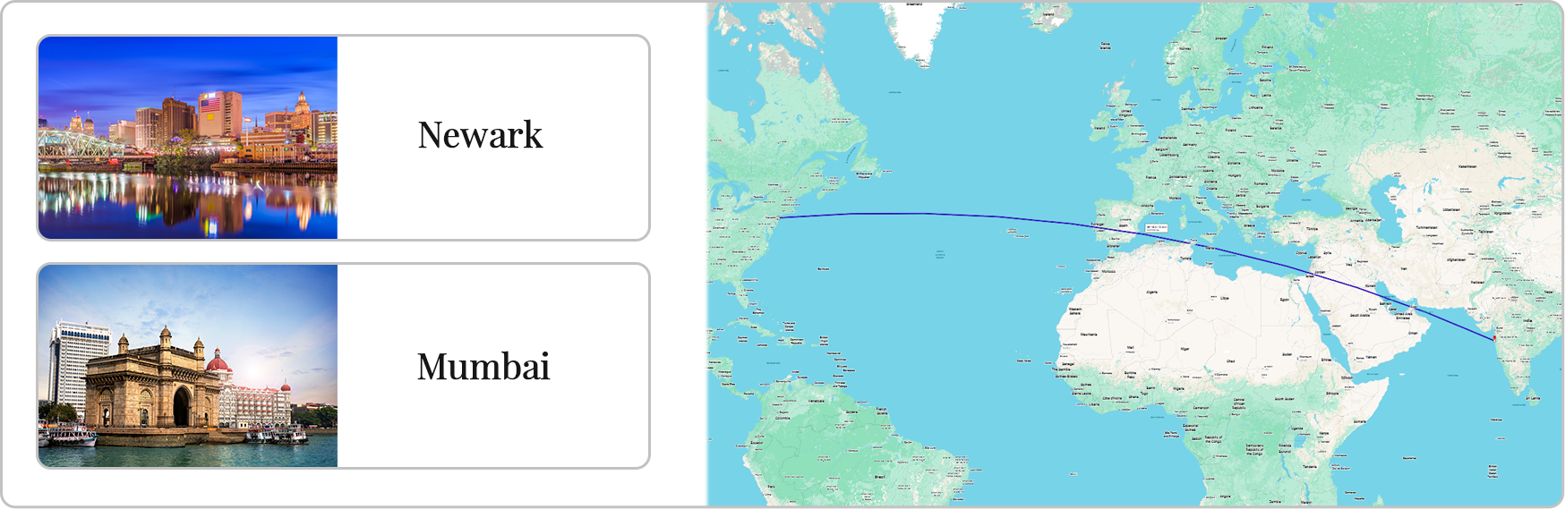 Flights from Newark to Mumbai route