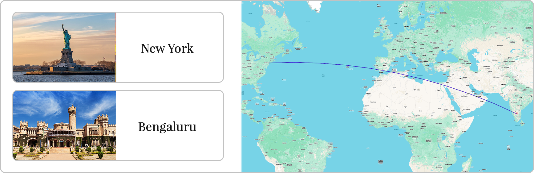 Flights from New York to Bangalore route