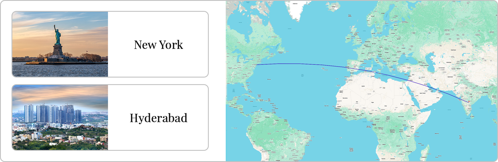 Flight Tickets from New York to Hyderabad route